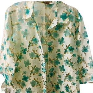 Notations Floral Print Button‎ Down Shirt Womens Large Short Sleeve